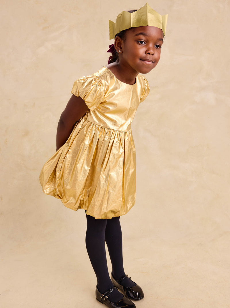 Metallic Balloon Skirted Dress in Metallic Gold - View 2