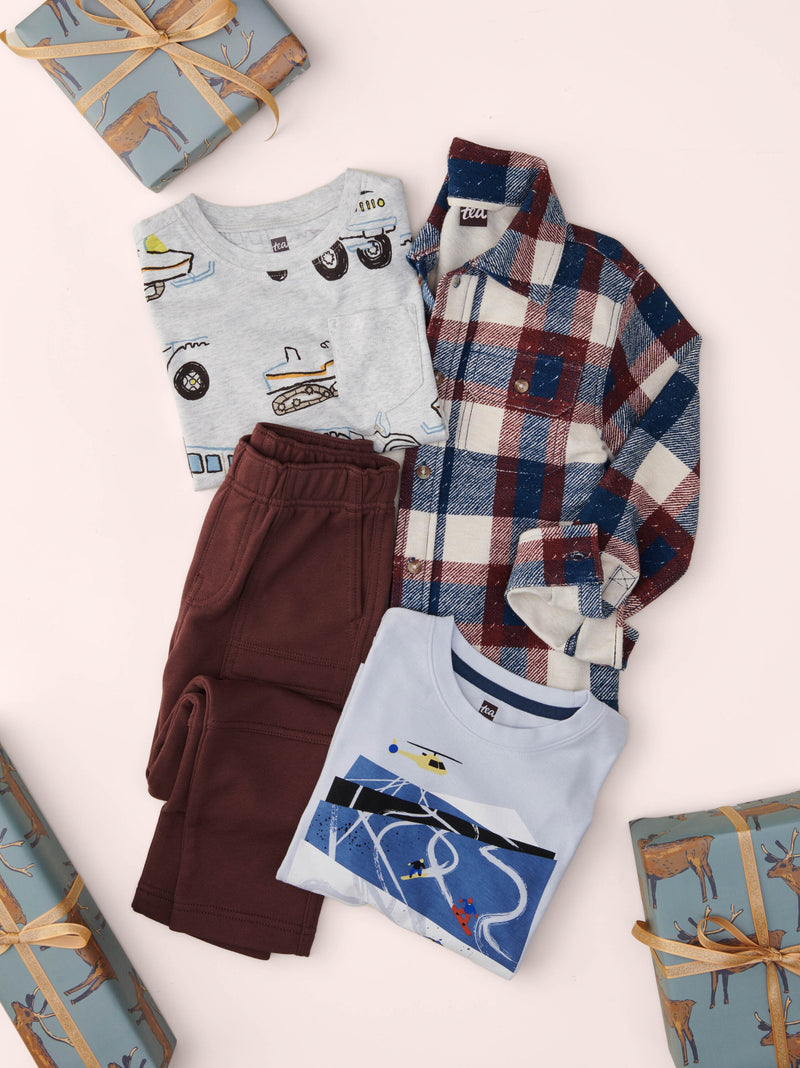 Long Sleeve Printed Pocket Tee in Snow Vehicles - View 2