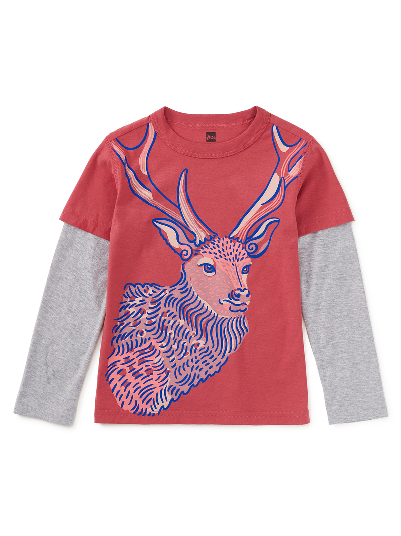 Regal Deer Layered Tee in Pomme - View 1