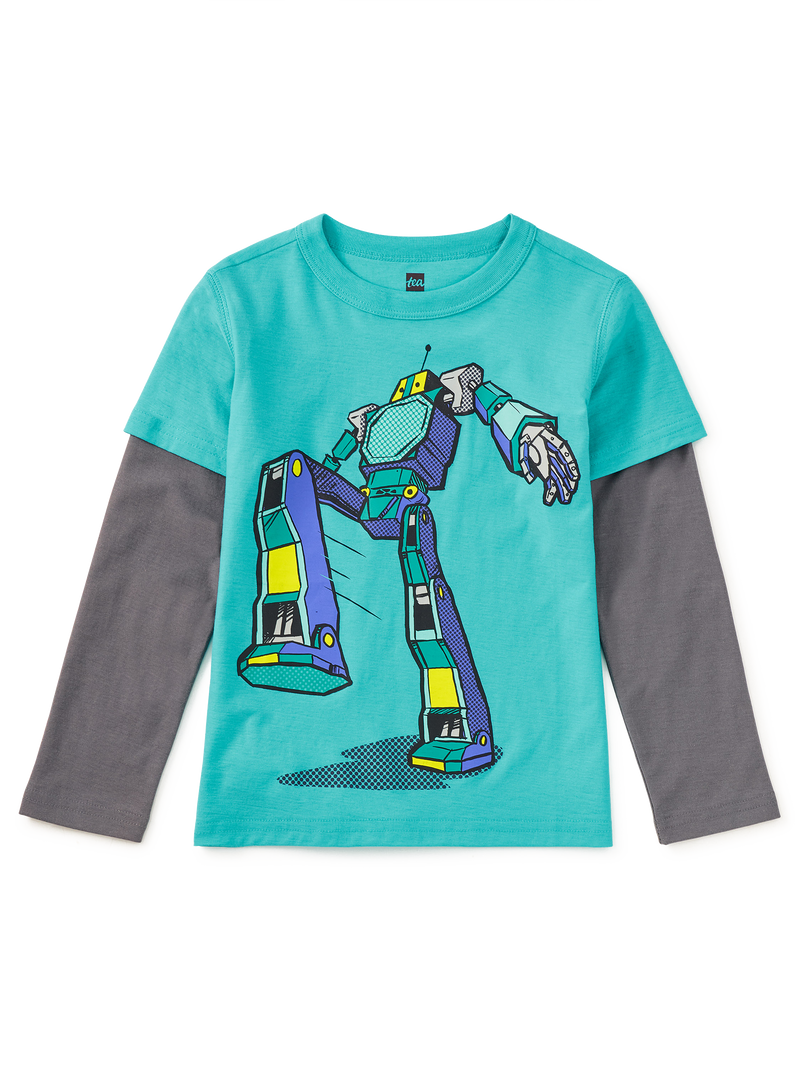 Robot Layered Sleeve Tee in Cyan - View 1