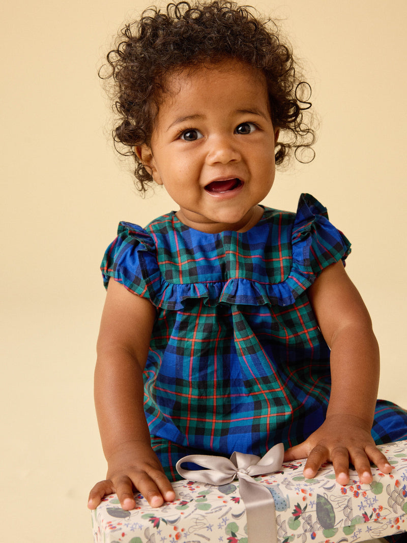 Plaid Ruffle Baby Romper in Busan Holiday Plaid - View 2