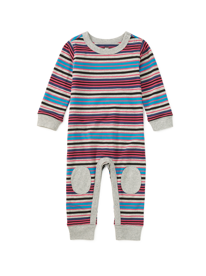 Stripe Knee Patch Baby Romper in Med Heather Grey - View 1