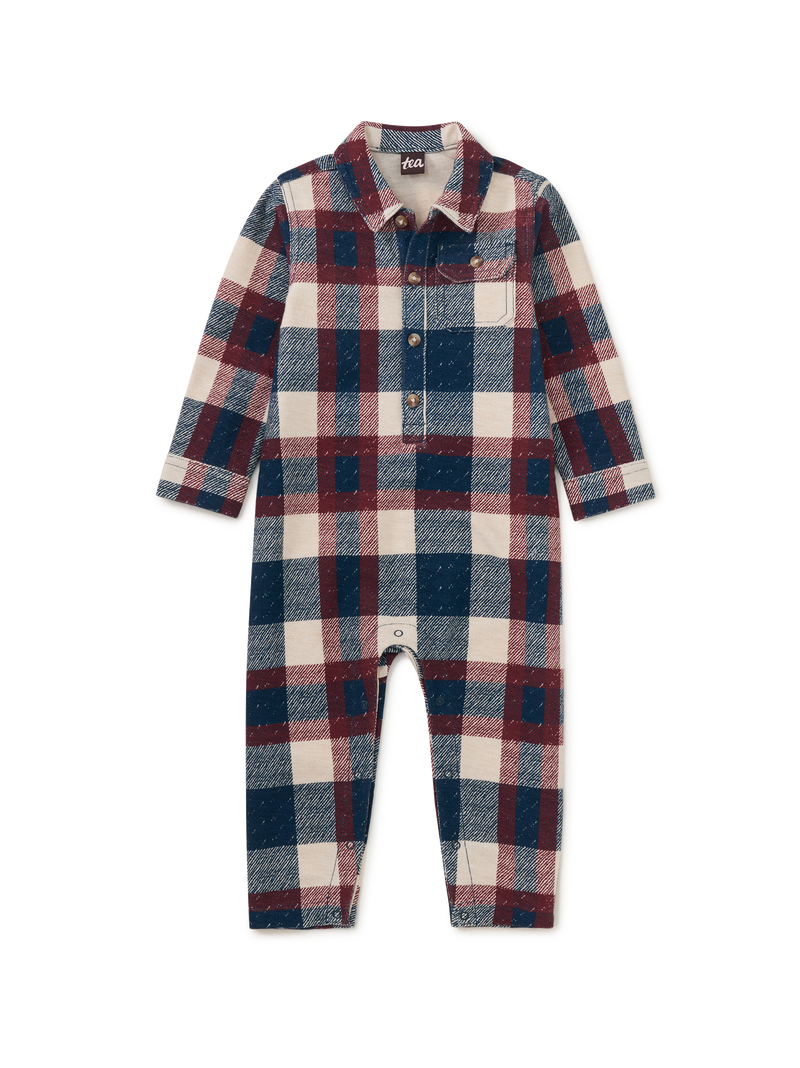 Collared Baby Romper in Cappadocia Plaid - View 1