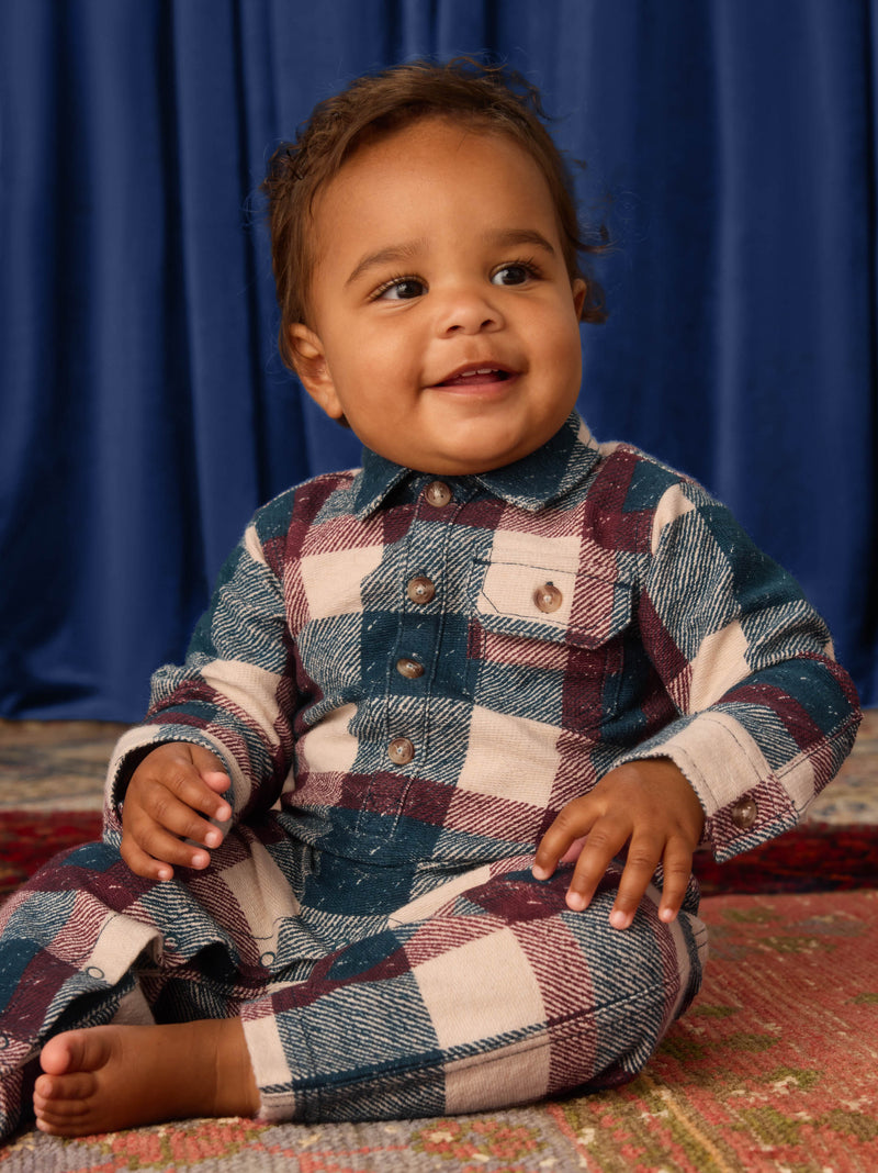 Collared Baby Romper in Cappadocia Plaid - View 2