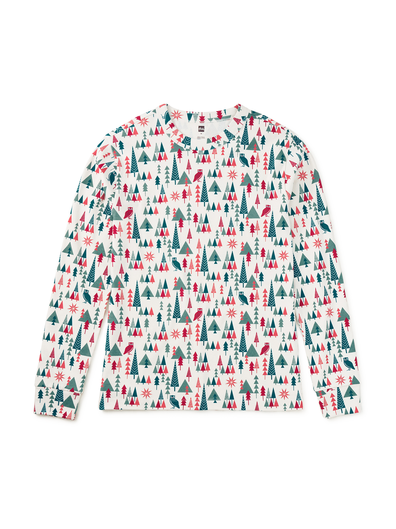 Adult Pajama Top in Holiday Woodland Scene - View 1