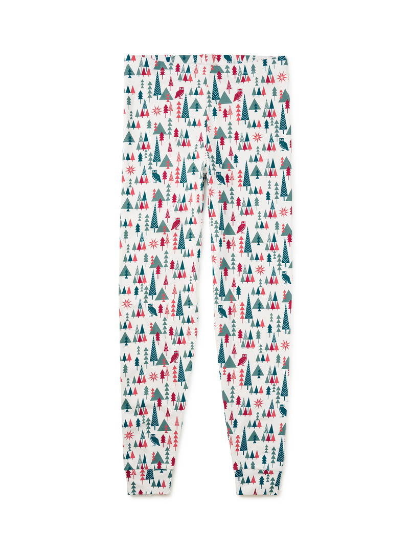 Adult Pajama Bottoms in Holiday Woodland Scene - View 1
