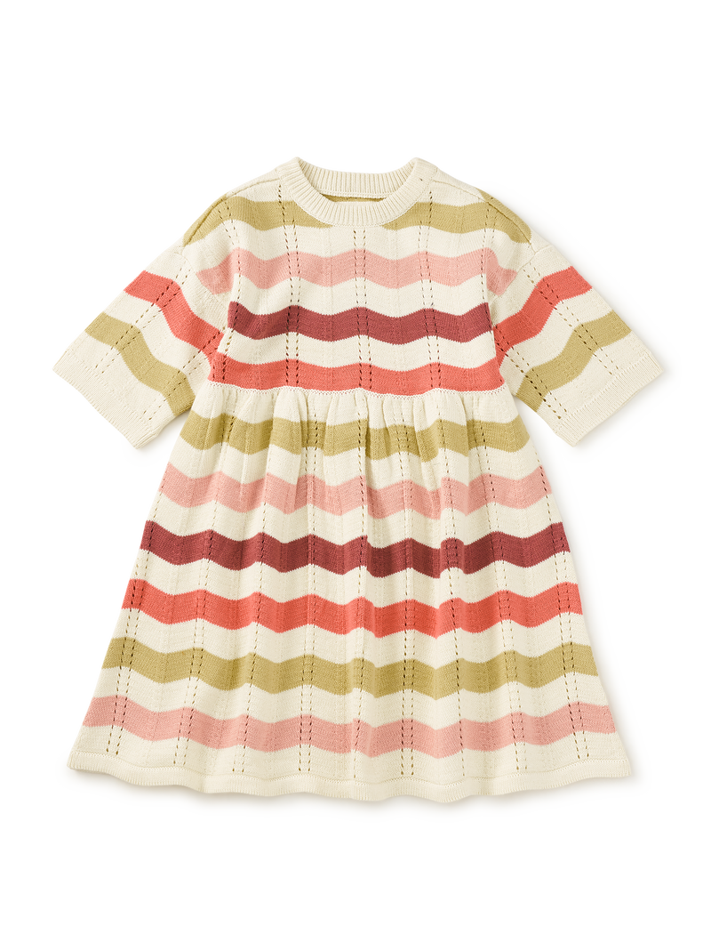 Pointelle Sweater Dress in Wavy Stripe - View 1