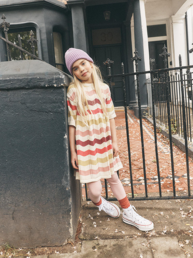 Pointelle Sweater Dress in Wavy Stripe - View 2