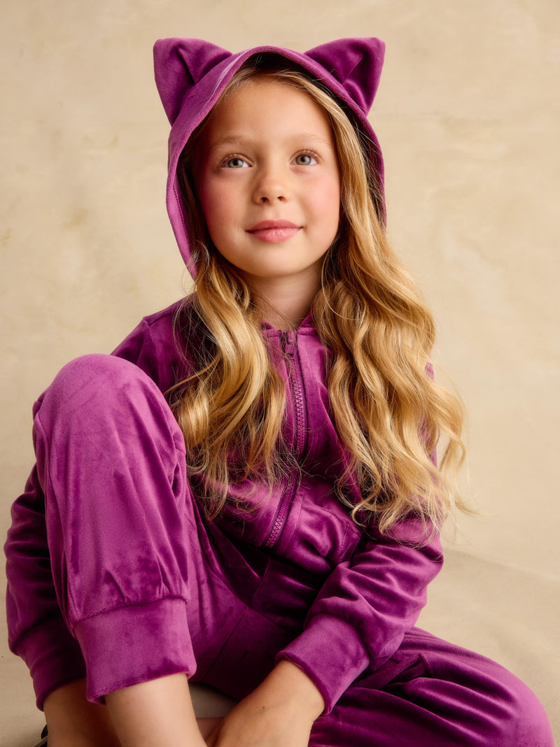 Cat Ears Velour Hoodie in Cosmic Berry - View 2