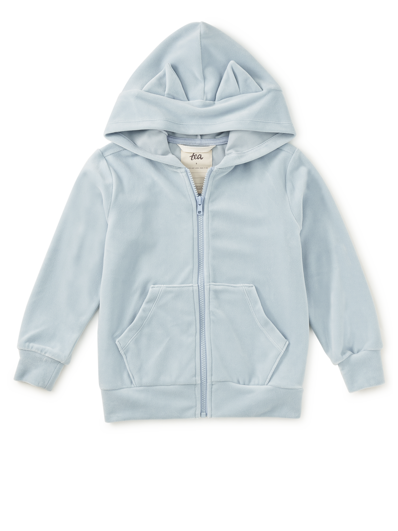 Cat Ears Velour Hoodie in Blue Fog - View 1