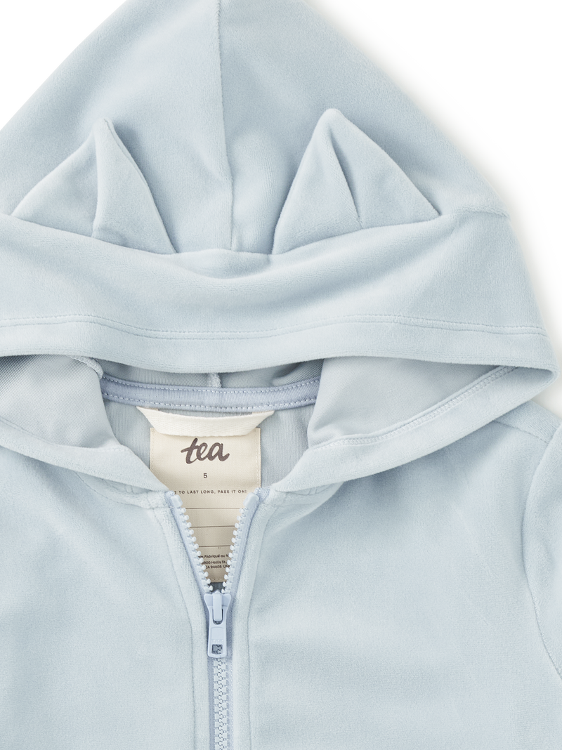 Cat Ears Velour Hoodie in Blue Fog - View 2
