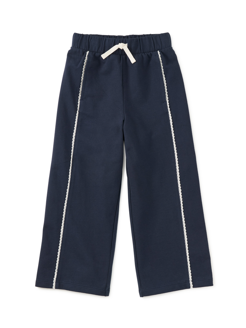Lace Trim Track Pants in Indigo - View 1