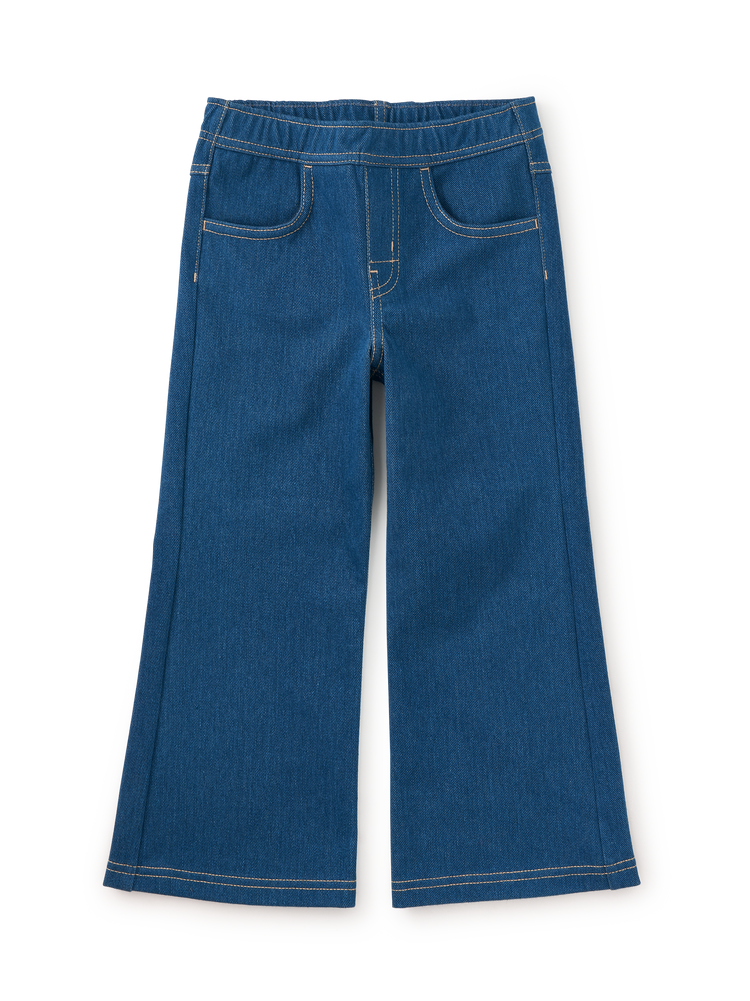 Girl Medium Wash Denim-Like Flare Pants | Tea Collection
