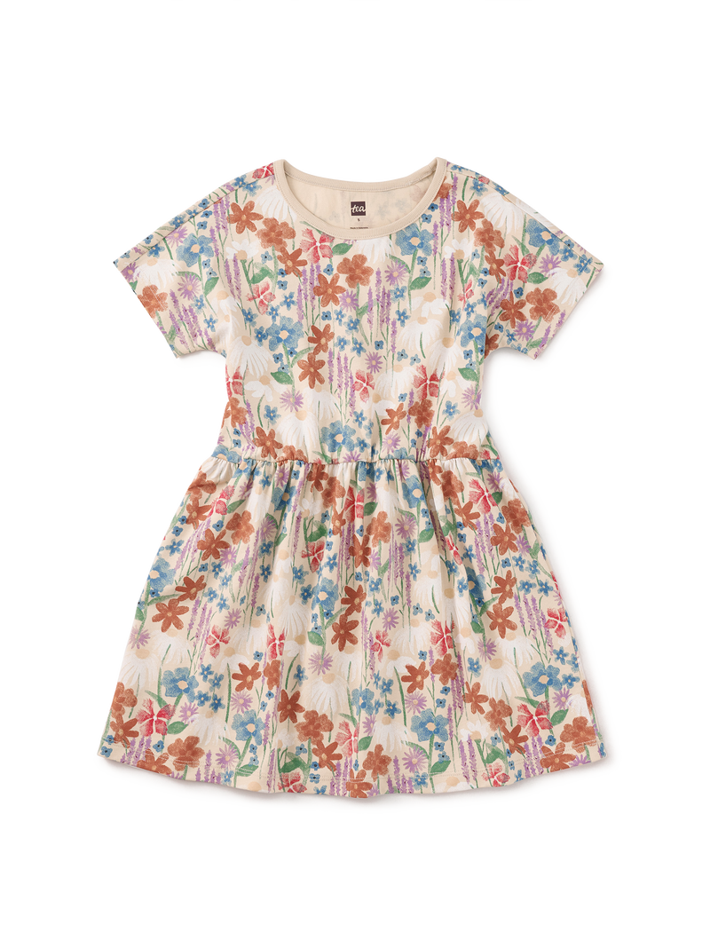 Short Sleeve Twirl Dress in Watercolor Wildflowers - View 1