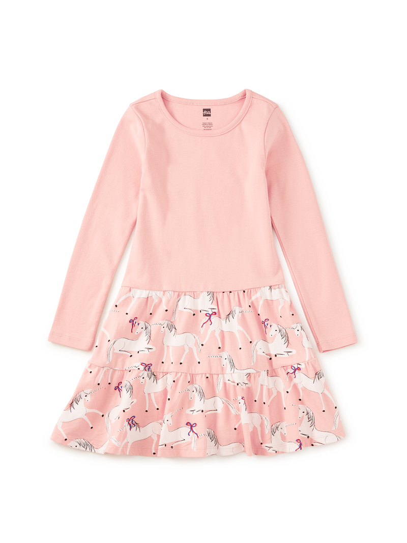Tiered Skirted Twirl Dress in Royal Meadow Unicorns - View 1