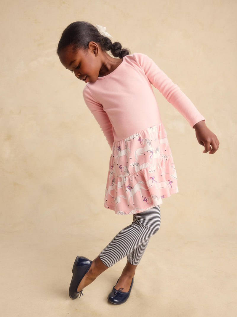 Tiered Skirted Twirl Dress in Royal Meadow Unicorns - View 2