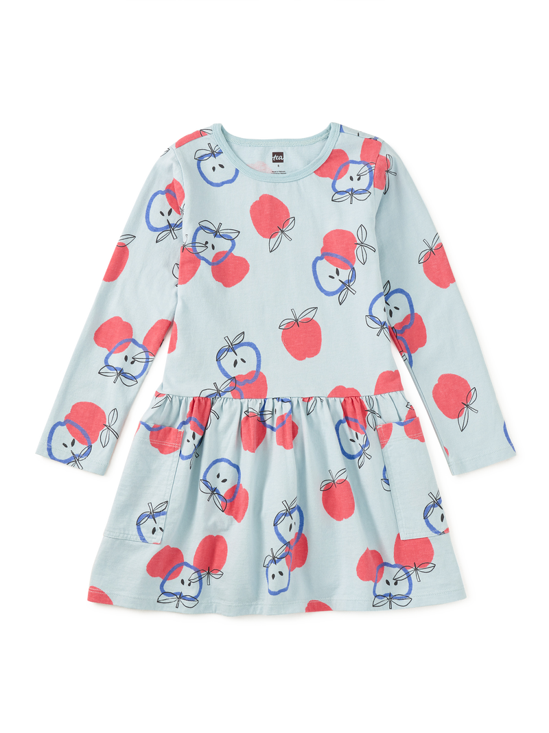 Long Sleeve Pocket Dress in Tossed Apples - View 1