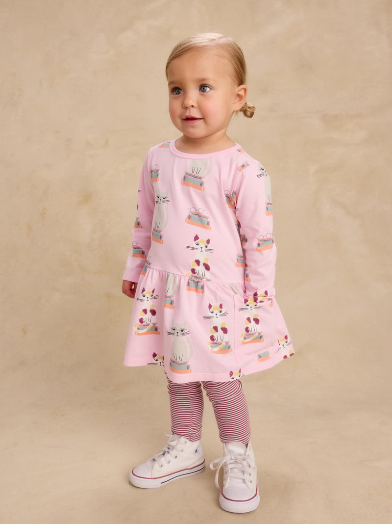 Long Sleeve Pocket Dress in Bookshop Cat - View 2