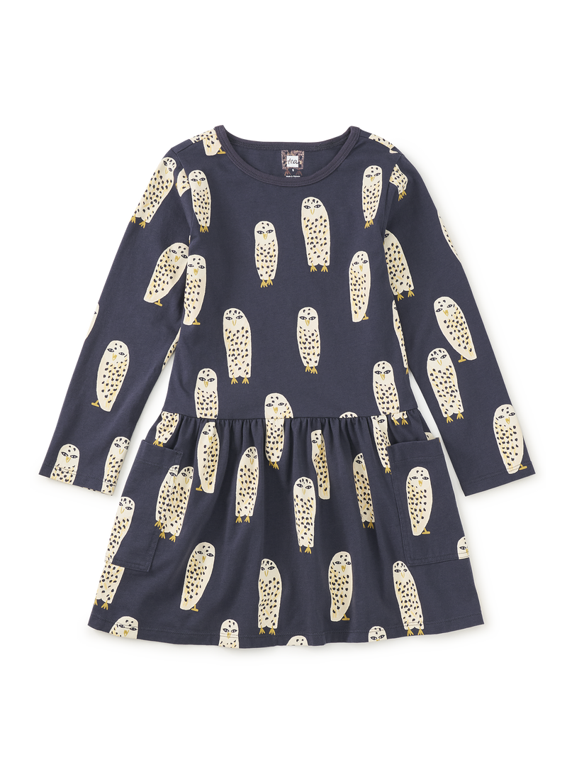 Long Sleeve Pocket Dress in Snowy Owl - View 1