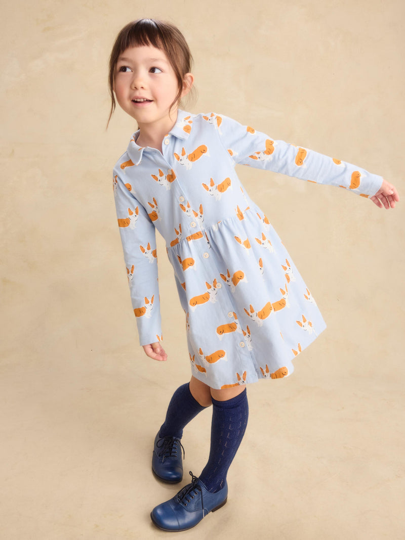 Collared Long Sleeve Shirtdres in Cutie Corgis - View 2