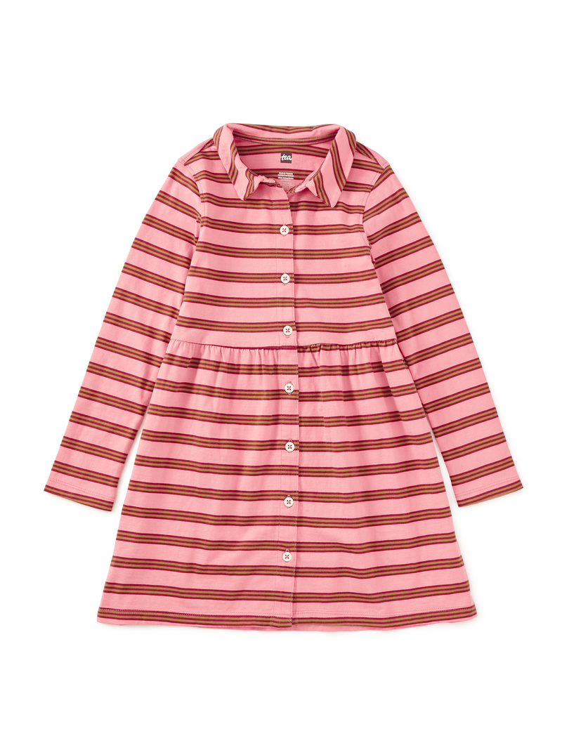 Collared Long Sleeve Shirtdres in Sachet Pink - View 1