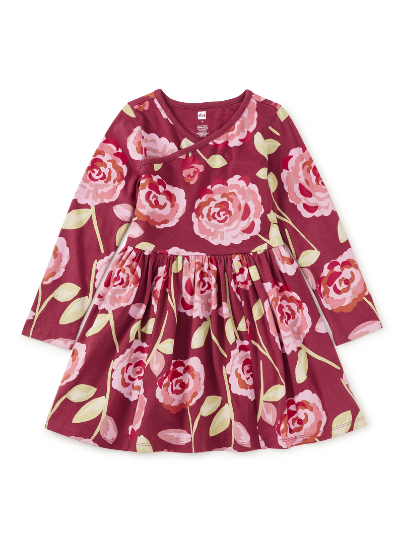 Long Sleeve Wrap Neck Dress in Turkish Rose - View 1