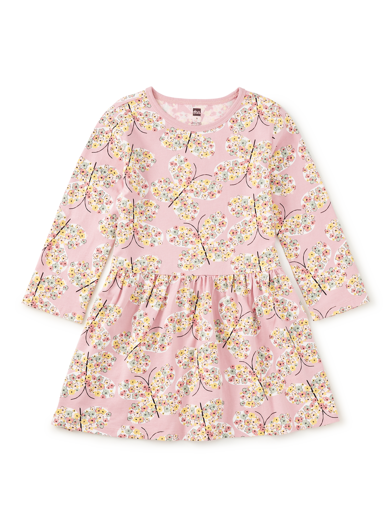 Long Sleeve Skirted Dress in Tea Rose Butterfly - View 1