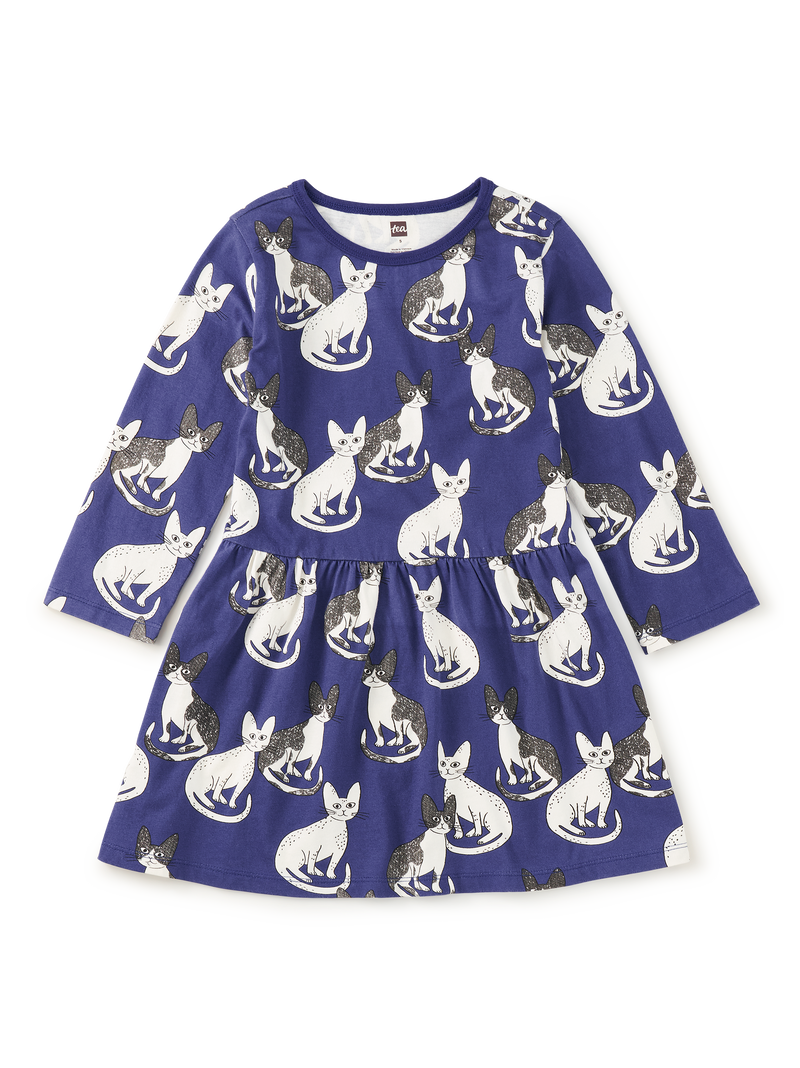 Long Sleeve Skirted Dress in Cornish Rex Cats - View 1