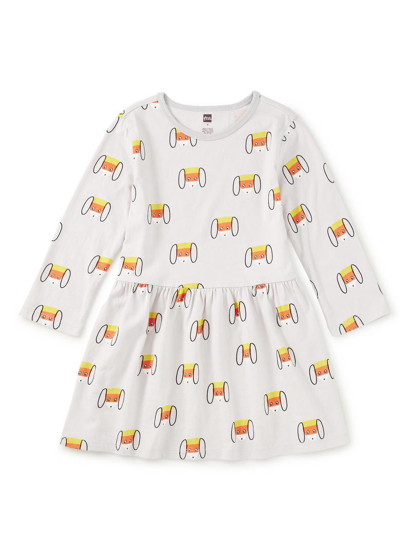 Long Sleeve Skirted Dress in Candy Corn Dog - View 1