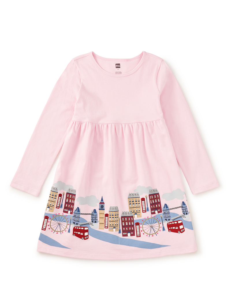 London Cityscape Skirted Dress in Pink Lady - View 1