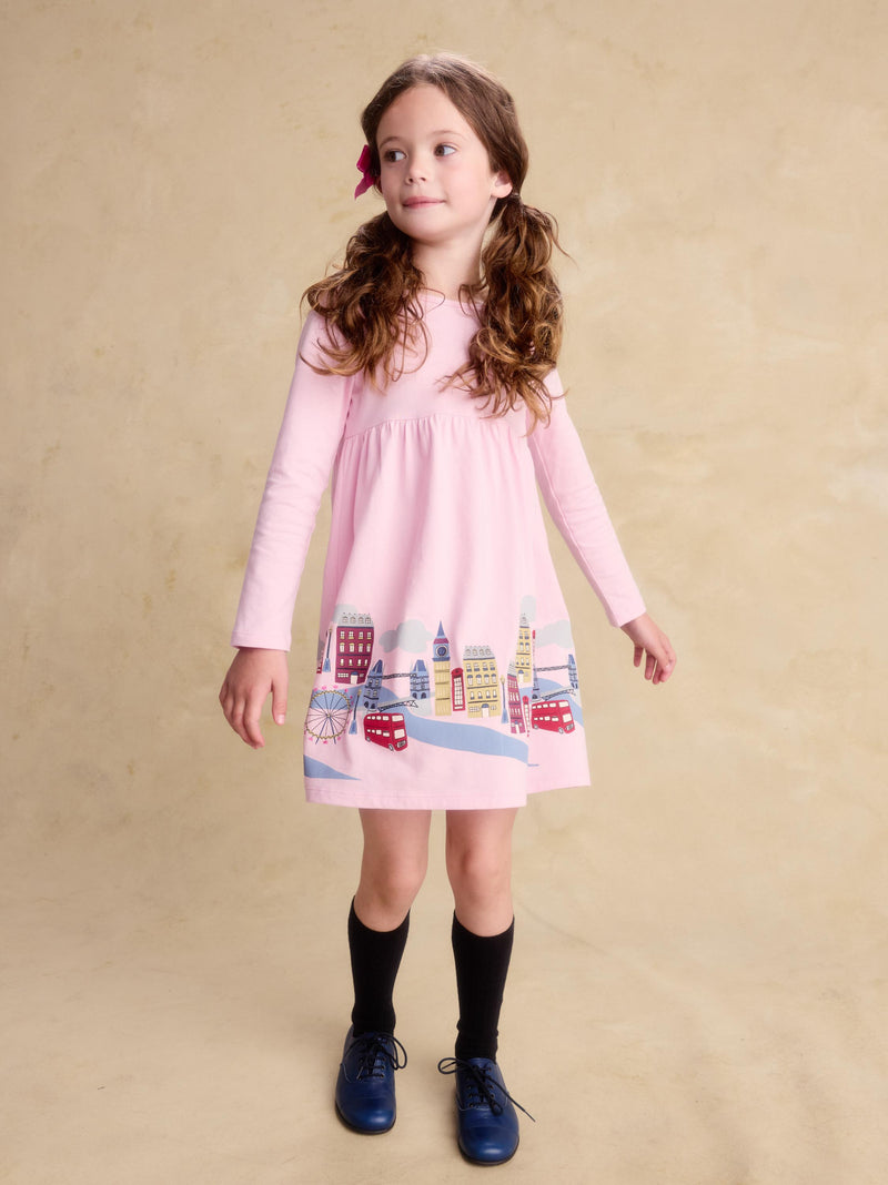 London Cityscape Skirted Dress in Pink Lady - View 2