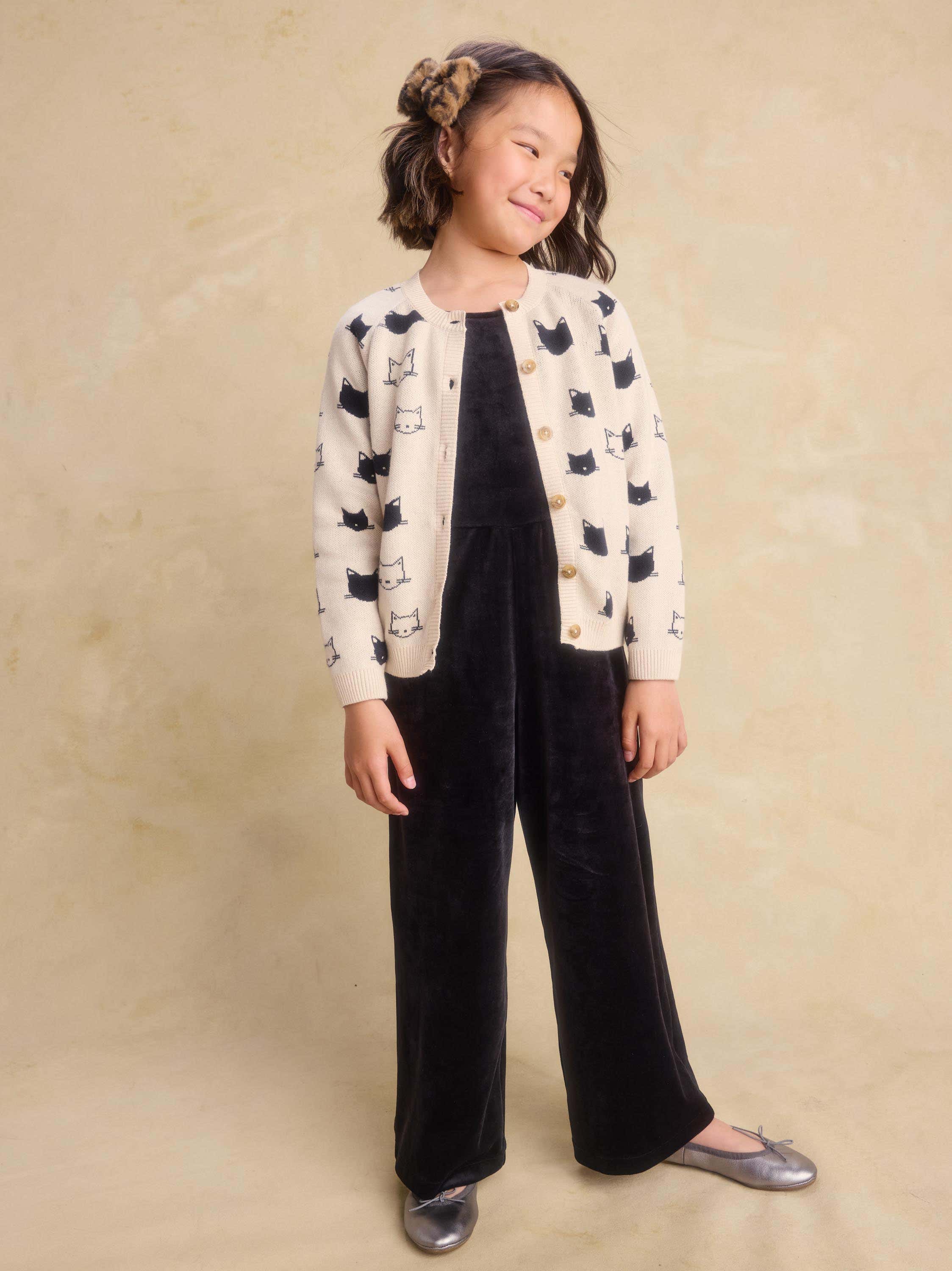 Girl Jet Black Just For Kicks Velour Jumpsuit | Tea Collection