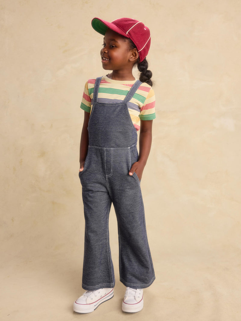 Wide Leg Denim-Like Overalls in Indigo - View 2