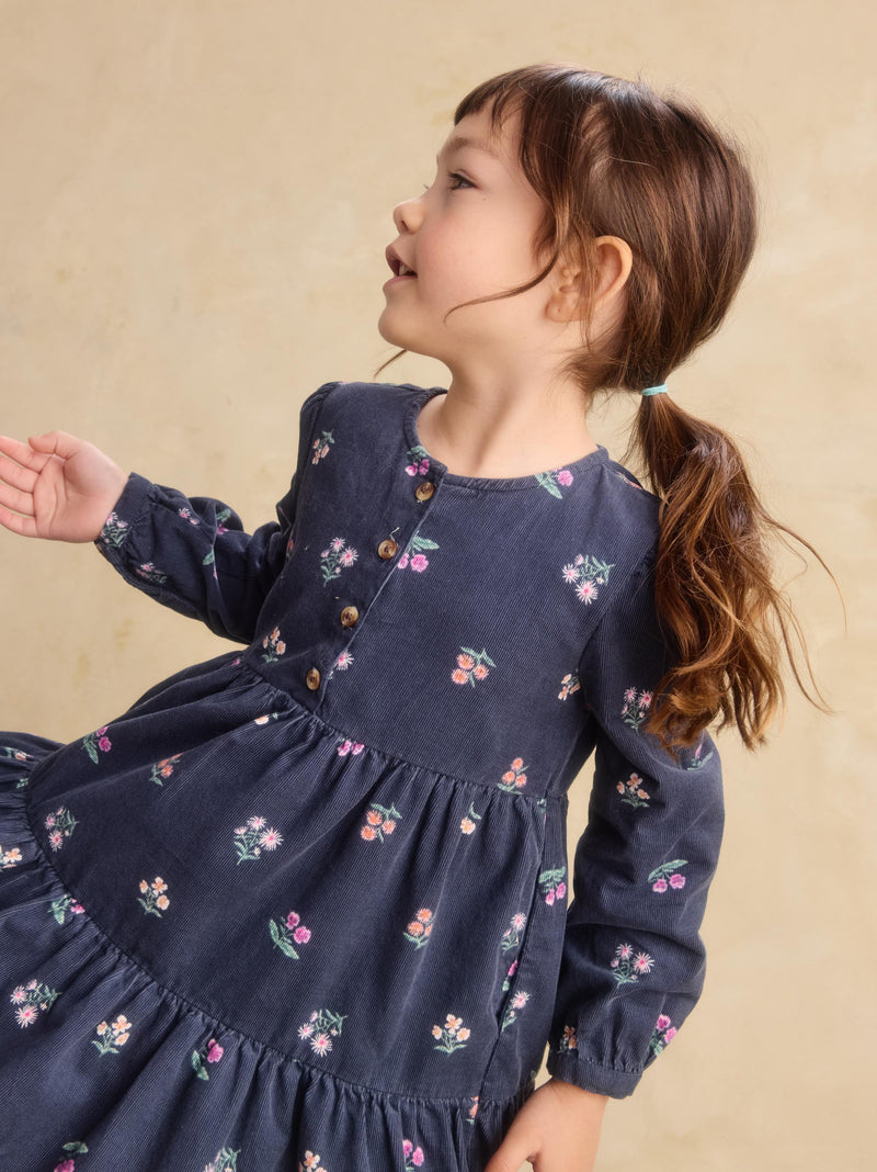 Corduroy Henley Shirtdress in Midnight Posy - View 1
