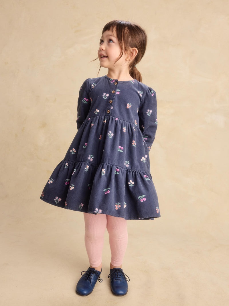 Corduroy Henley Shirtdress in Midnight Posy - View 2