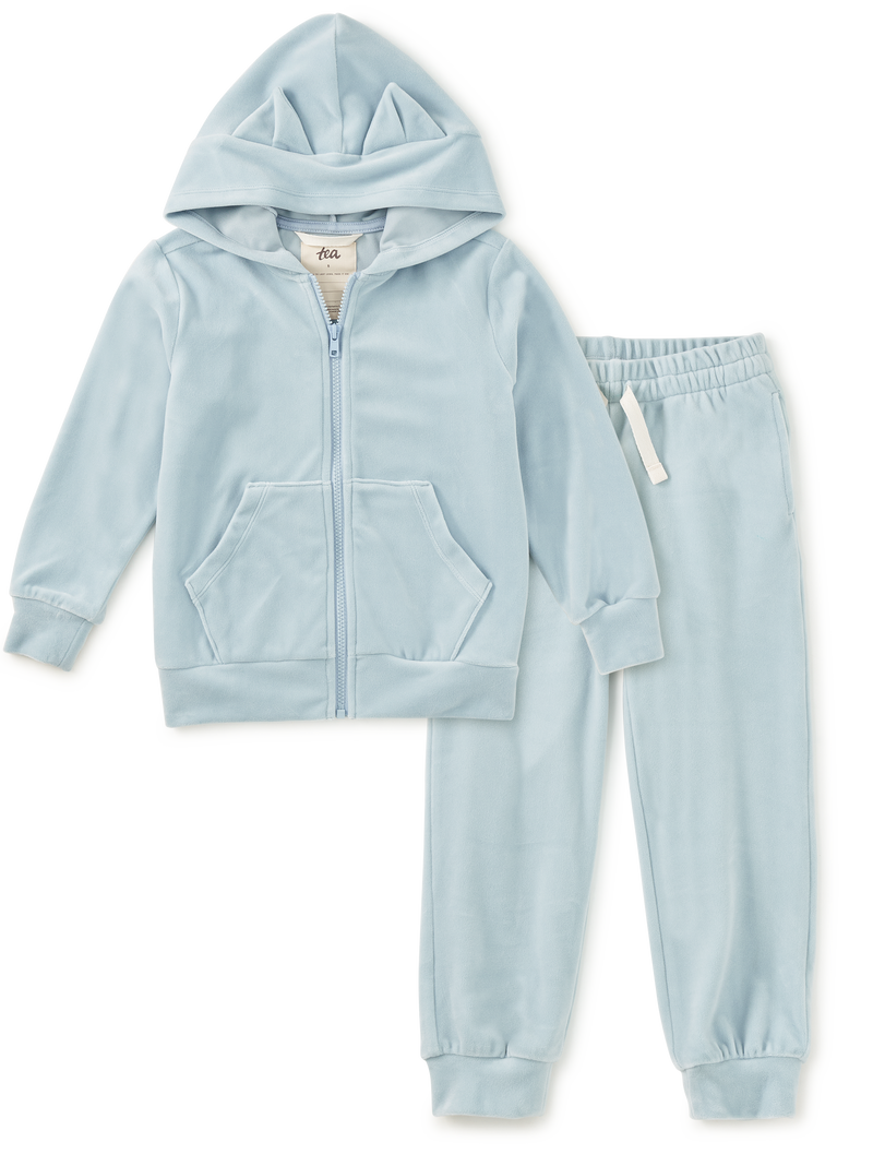 Blue Velour Hoodie &amp; Joggers 2-Piece Set in 2 - View 1