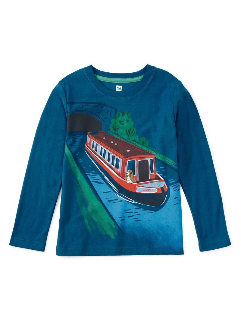 Dog On a Boat Graphic Tee in Cadet Blue - View 1