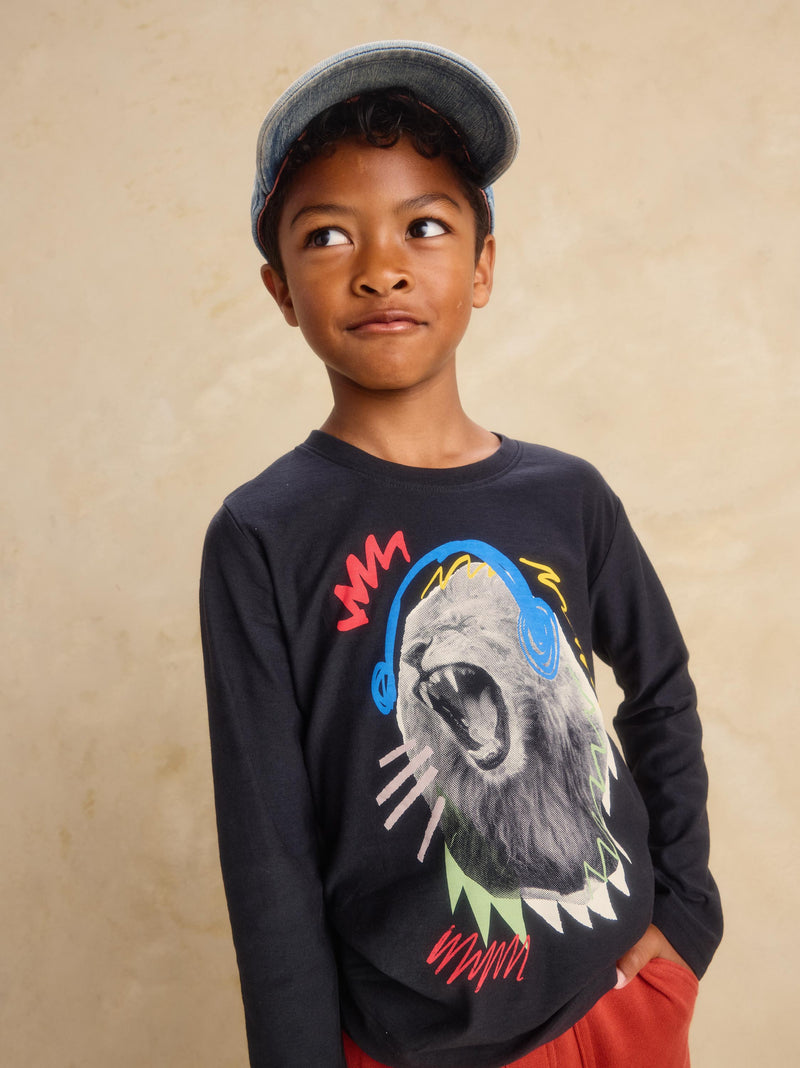 Roaring Beats Lion Graphic Tee in Jet Black - View 2
