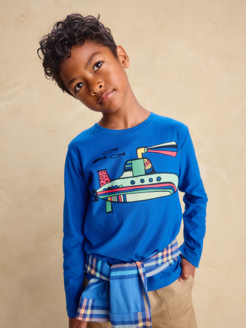 Green Submarine Graphic Tee in Royal - View 2