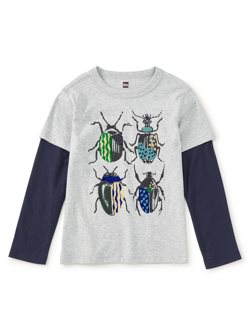 British Beetles Layered Tee in Med Heather Grey - View 1