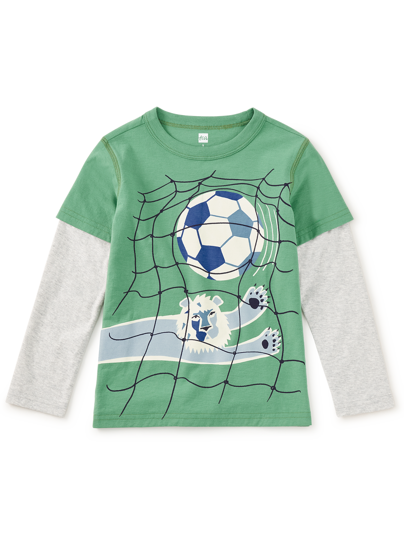 Goalkeeper Lion Layered Tee in English Ivy - View 1