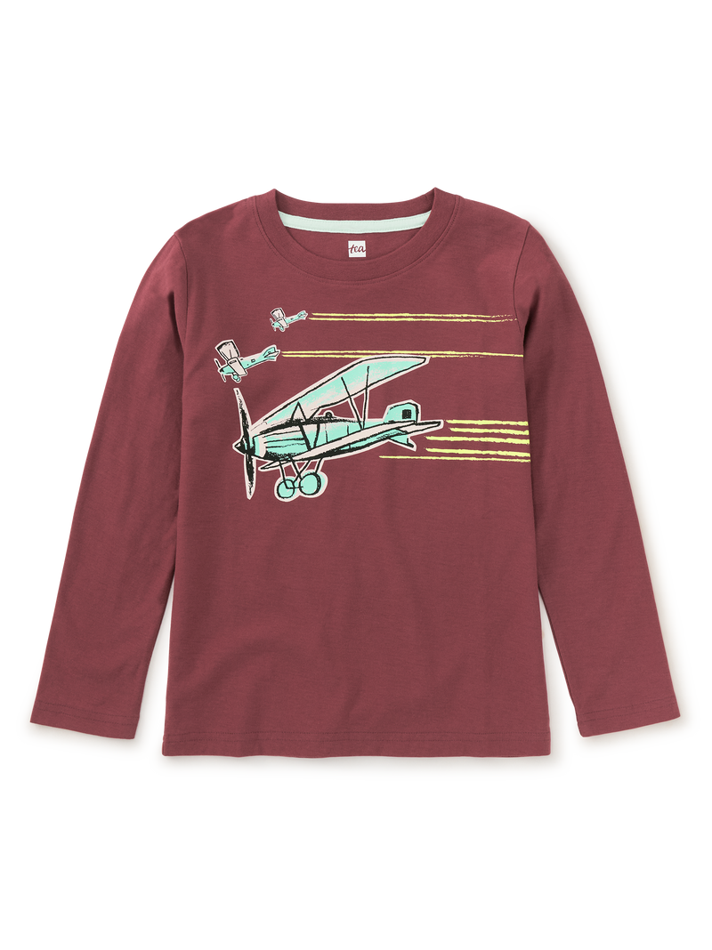 Airplane Trio Graphic Tee in Sangria - View 1