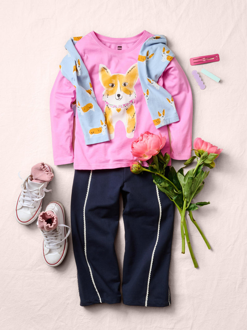 Long Sleeve Printed Pocket Tee in Cutie Corgis - View 2