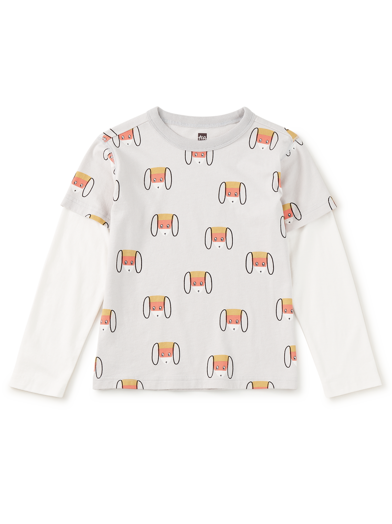 Printed Layered Sleeve Tee in Candy Corn Dog - View 1