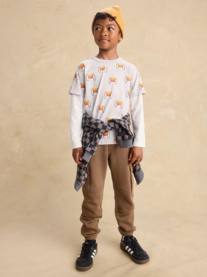 Printed Layered Sleeve Tee in Candy Corn Dog - View 2
