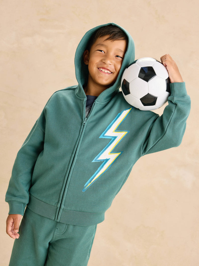 Lightning Bolt Easy Fit Hoodie in Silver Pine - View 2