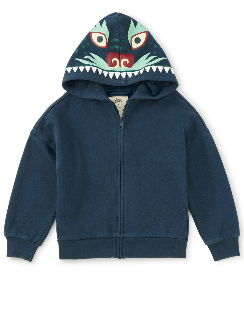 Dragon Hood Easy Fit Hoodie in Bedford Blue - View 1