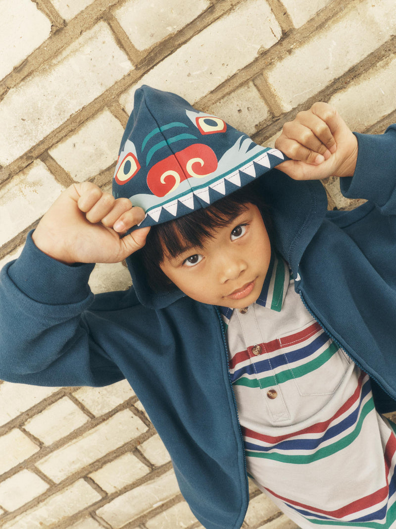 Dragon Hood Easy Fit Hoodie in Bedford Blue - View 2