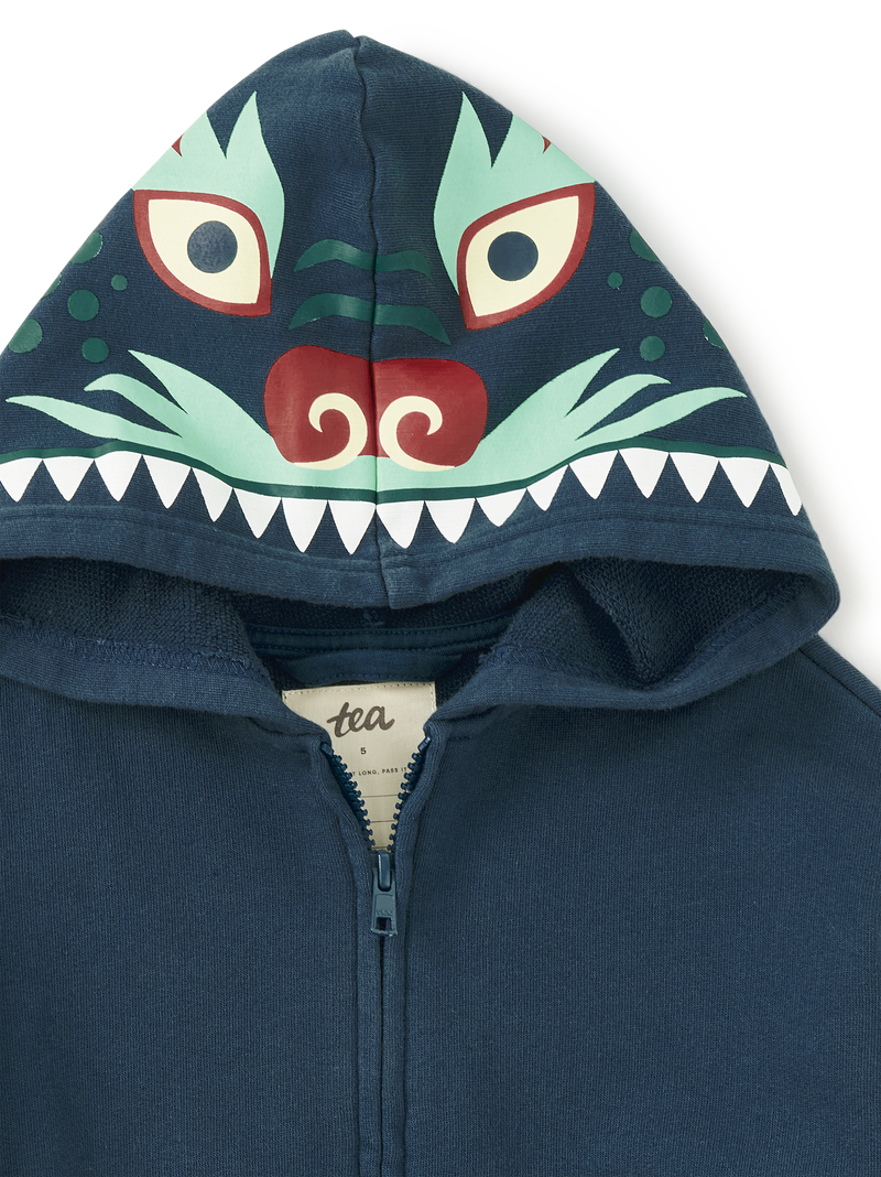 Dragon Hood Easy Fit Hoodie in Bedford Blue - View 2