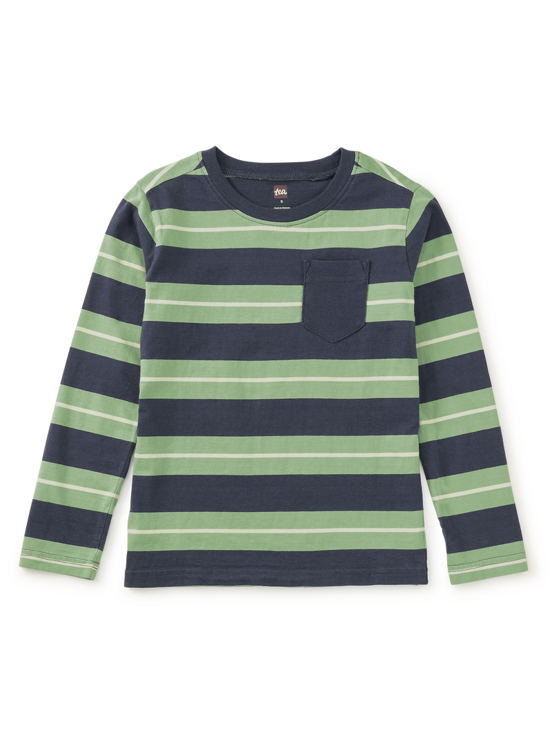 Long Sleeve Striped Pocket Tee in Indigo - View 1